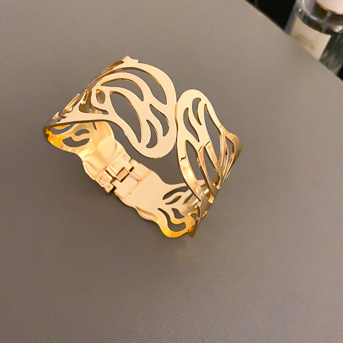 Six Mixed Wide Open Cuff Bracelets With Leaf Wing And Filigree Patterns