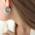 Ribbed U-Shape Chunky Hoop Stud Earrings Gold Or Steel view 7