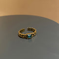 Gold Vintage Open Ring Square Blue Stone Adjustable Band view 6