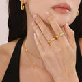 Gold Open Stainless Steel Ring Cream Or Brown Enamel Inlay view 2