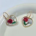 Gold Tone Clear Resin Pressed Flower Butterfly and Heart Earrings view 2