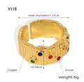 Gold Textured Open Rings Bark Wave Vertical Black Stone view 7