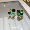 Green Square Crystal Cluster Stud Earrings With Decorative Details view 2