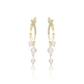 Gold Double Leaf Line Pearl Look Cascade Stud Earrings view 5