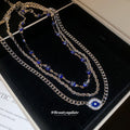 Gold Three Layer Evil Eye Necklace Set Rhinestone Pendant view 4