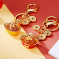 Coin Chain and Gold Ingot Keychains in Red and Gold Finishes view 4