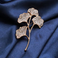 Rhinestone Ginkgo Leaf Brooch Four Leaf Branch Pin view 4