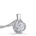Leaf Accent Round Crystal Pendant Necklace in Polished Metal view 1