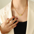 Gold Paris Oval Plaque Paperclip Chain Necklace Ball Charm view 4