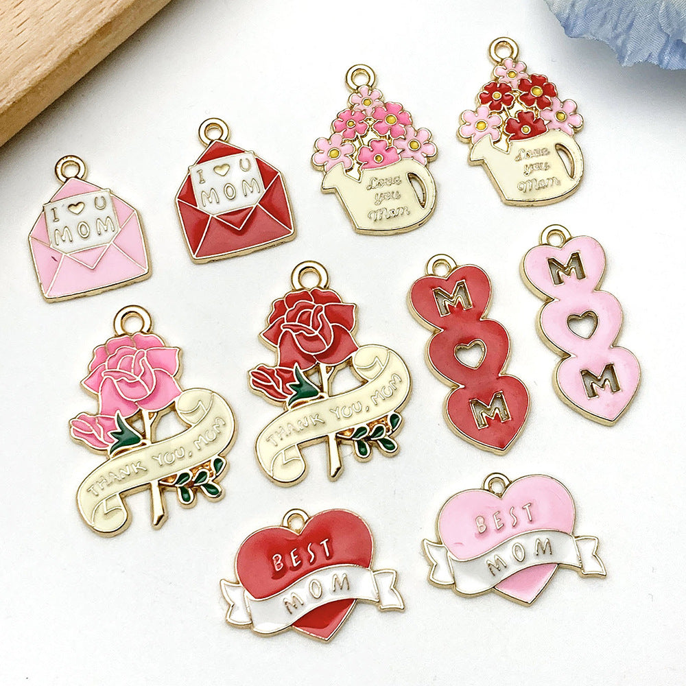 Zinc Alloy Enamel Pink Flower Charm Pendant for DIY Bracelet Necklace Keychain