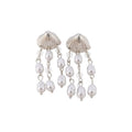 Shell and Faux Pearl Cascade Long Drop Earrings Statement Jewelry Design view 5