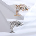 Rhinestone Dolphin Brooch Pearl Accent Silver Gold Tone view 3