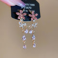 Colorful Floral Crystal Teardrop Tassel Stud Earrings view 7