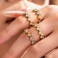 Gold Steel Open Bubble Bezel Crystal Rings Clear Multicolor view 2
