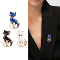 Enamel Sitting Cat Brooch Three Piece Blue Black White view 4