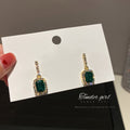 Green Rectangular Crystal Drop Earrings Fashion Jewelry Accessories view 1