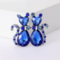 Pair of Crystal Cat Brooches in Emerald Green and Sapphire Blue view 2