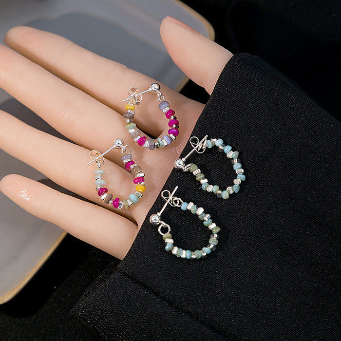 Multicolor Chip Stone Beaded Hoop Earrings Three Styles