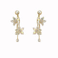 Gold Tone Floral Pearl Drop Earrings With Crystal Accents view 5