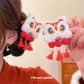 White Plush Lion Dance Duckbill Hair Clip Red Poms view 3
