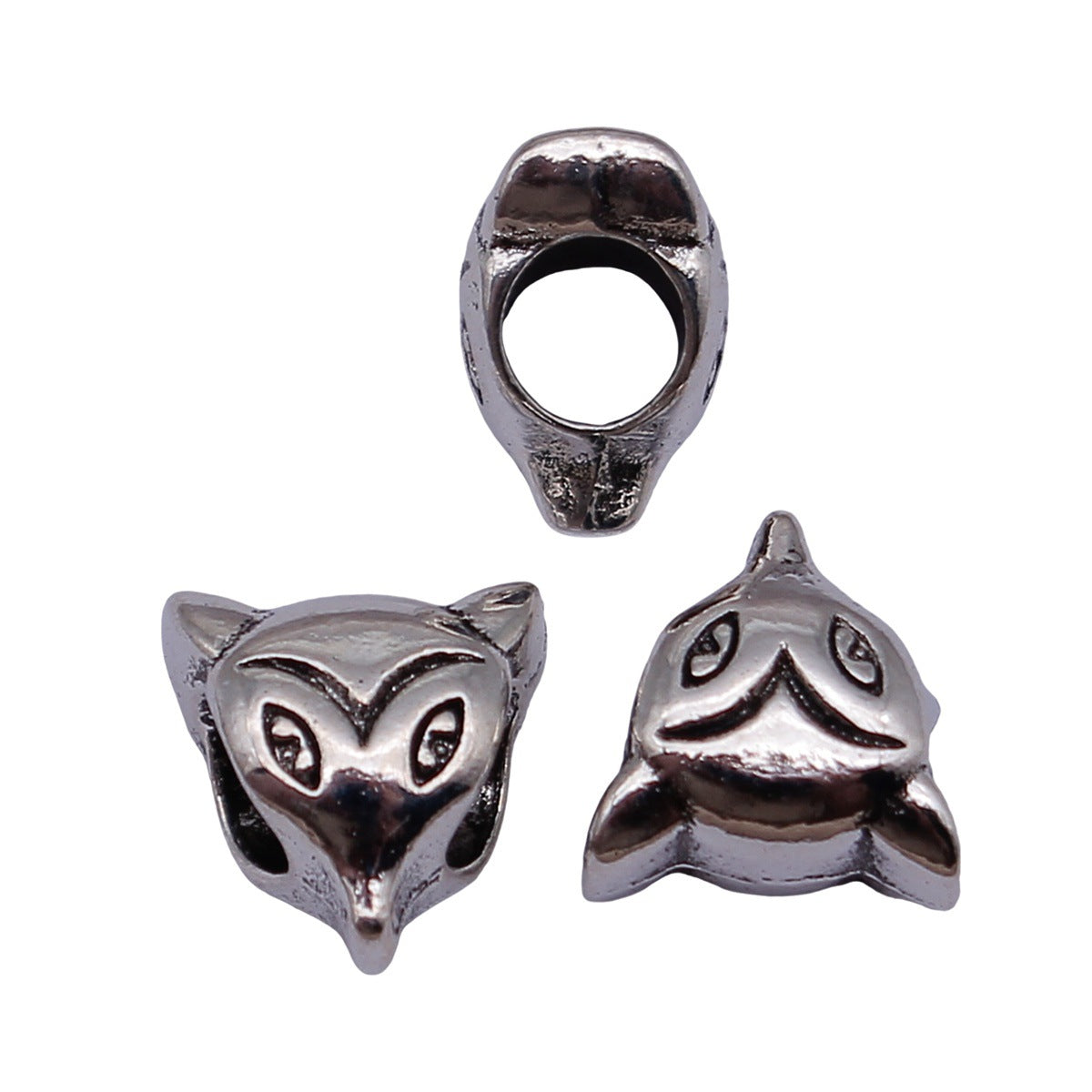 11x10x7.3mm 1.6g Antique Silver Zinc Alloy Fox Head Large Hole Beads for Bracelet Necklace Jewelry Making