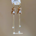 Brown Teddy Bear Pearl Chain Earrings Decorative Jewelry Design view 2