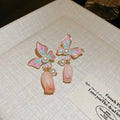 Pink Butterfly And Teardrop Stud Earrings With Decorative Details view 6