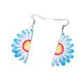 Silver Tone Daisy Acrylic Hook Earrings in Yellow and Blue view 4