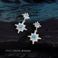 Silver Tone Blue And Clear Stone Double Star Drop Stud Earrings view 3
