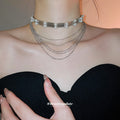 Silver Layered Chain And Pearl Choker Necklace Pendant Jewelry view 1