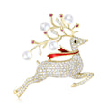 Gold Crystal Reindeer Brooch Red Scarf Pearl Antlers view 1