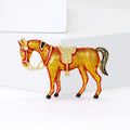 Orange Enamel Horse Brooch with Gold Tone Outline Clothing Pin view 2