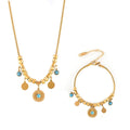 Gold Snake Chain Turquoise Disc Pendant Necklace Bracelet view 5