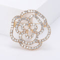Crystal Camellia Outline Brooch in Gold or Silver Tone view 2