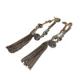 Antique Silver Tone Ball and Tassel Drop Earrings with Polished Metal Accents view 5