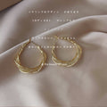 Gold Tone Twisted Lattice Mesh Hoop Earrings Hinged Pair view 3