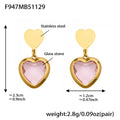 Heart Glass Stone Earrings Long Necklace Color Set view 9