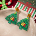 Green Holiday Tree Gift and Star Novelty Stud Earrings view 3