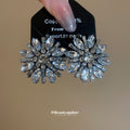 Silver Tone Blue Crystal Flower Statement Stud Earrings view 4