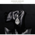 Silver Tone Ornate Teardrop Crystal Metal Dangle Earrings view 3