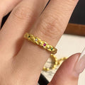 Gold Twisted Band Ring Multicolor Tiny Inset Stones view 1