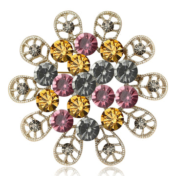 Multicolor Crystal Flower Brooch with Open Petal Loops