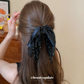 Satin Bow Crystal Bead Tassel Claw Hair Clip 1 Style view 3