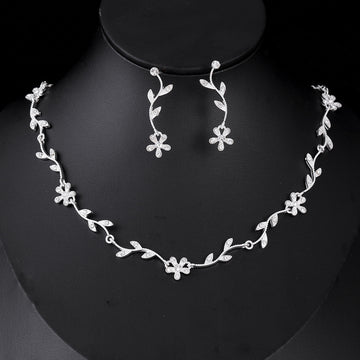 Black Silver Tone Lock Crystal Two Designs Metal Necklace and Earring Set