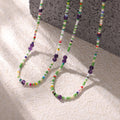 Multicolor Glass Seed Bead Necklace Purple Natural Stone Accents view 2