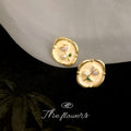Gold Cream Enamel Tulip Stud Earrings Pink Pearl Accent view 3