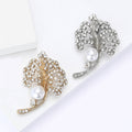Crystal Ginkgo Leaf Brooch Pearl Accent Gold Silver view 2