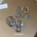 Gray Crystal Flower Charm Huggie Hoop Earrings Statement Jewelry Pair view 2