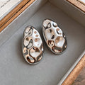 Gold and Silver Hammered Oval Stud Earrings Statement Jewelry view 7
