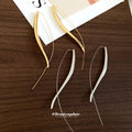 Long Curved Threader Drop Earrings in Gold and Silver Tone view 2